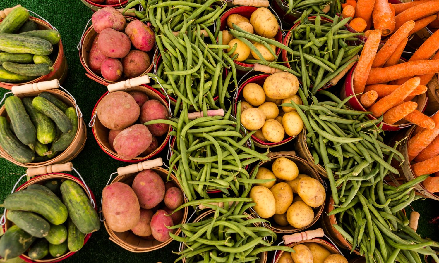 Fruits and veggies in baskets